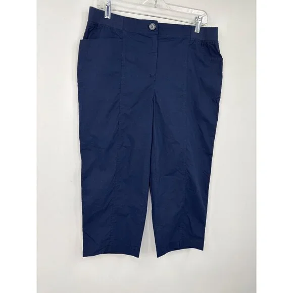 Chico's Casual Cotton Stretch Capri Crop Pant Navy Blue Size 1.5 (10) Medium - Picture 2 of 6